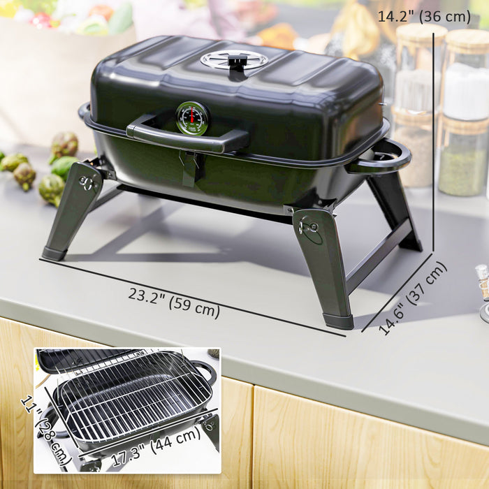 Outsunny Charcoal BBQ Grill, Foldable Barbecue Grill with Warming Rack, Adjustable Vent, Thermometer, Handles for Outdoor Cooking, Camping Picnic, Black