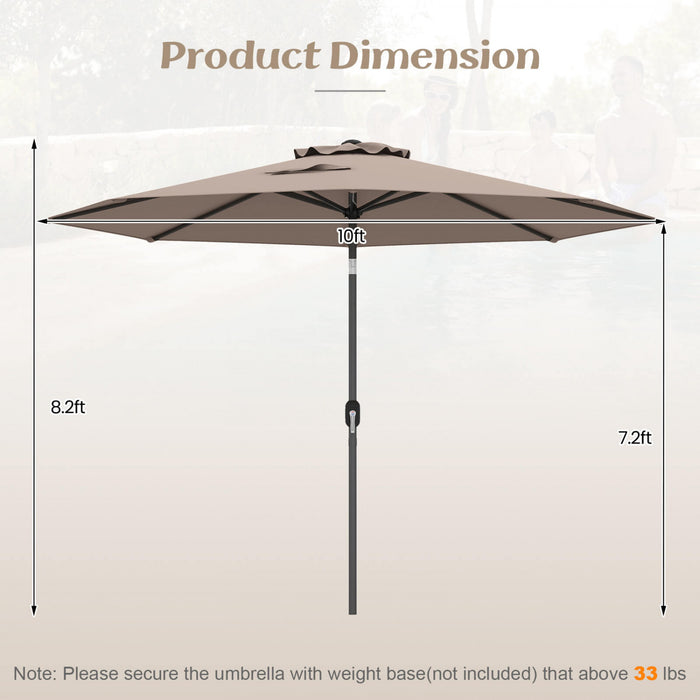 Costway 10Ft Outdoor Market Patio Table Umbrella Push Button Tilt Crank Lift Tan Tan