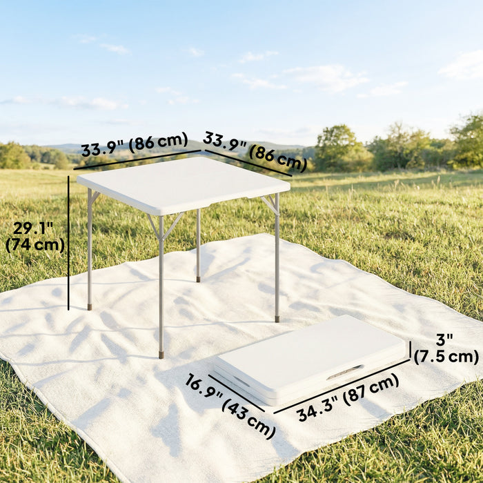 Outsunny Folding Picnic Table 34\" x 34\" Indoor Outdoor Use, White