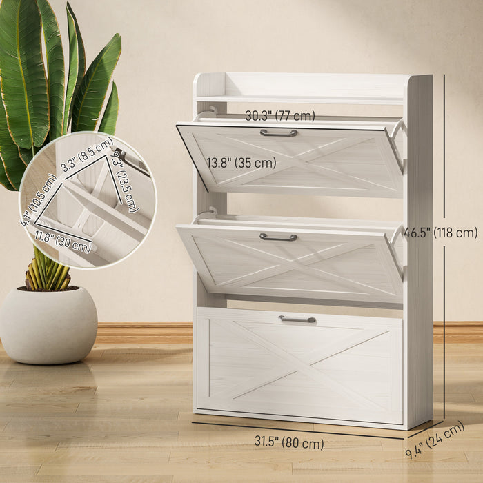 HOMCOM Narrow Shoe Cabinet Farmhouse Shoe Storage Cabinet White Oak