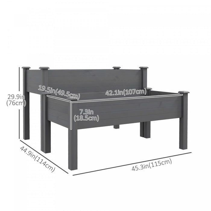 Outsunny 2 Tiers Raised Garden Bed, Wooden Elevated Planter Box With Legs Gardening Planting Bed With 2 Compartments For Flower Vegetable Herb Grow, Grey