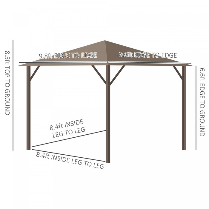 Outsunny 10' X 10' Hardtop Gazebo Outdoor Gazebo Canopy With Mosquito Netting, Curtains, Hanging Hook And Aluminum Frame, Brown