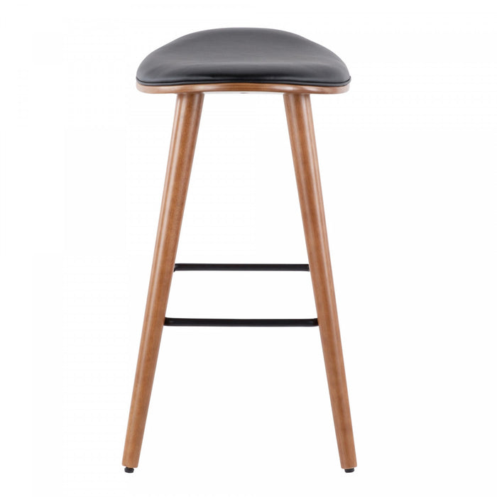 LumiSource Saddle Black Faux Leather Mid-Century Modern Counter-Height Stool - Set of 2