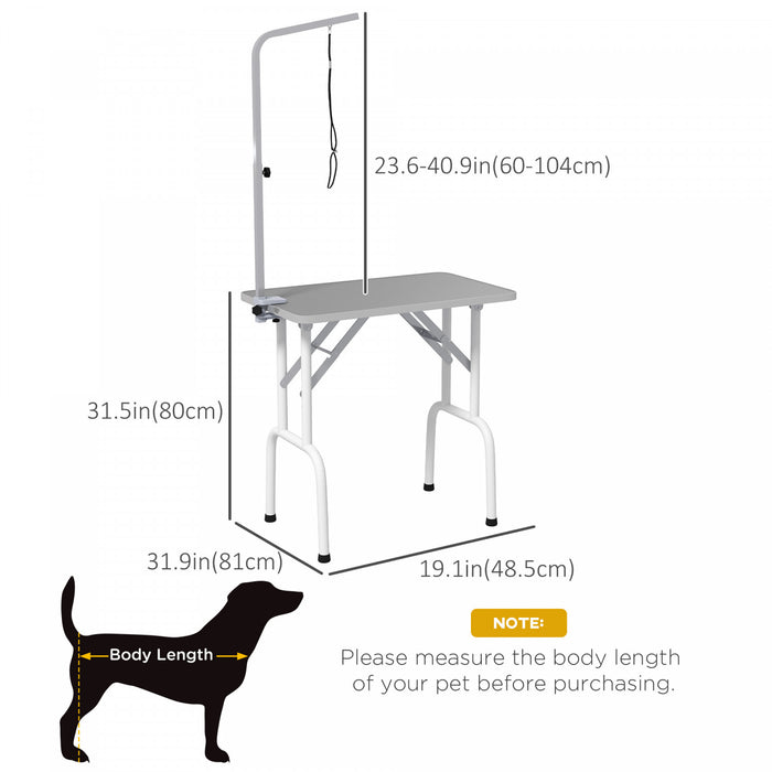 Pawhut 32in Foldable Dog Grooming Table For Small Dogs, Pet Grooming Table For Dogs Cats With Adjustable Arm, Non-slip Surface, Grey