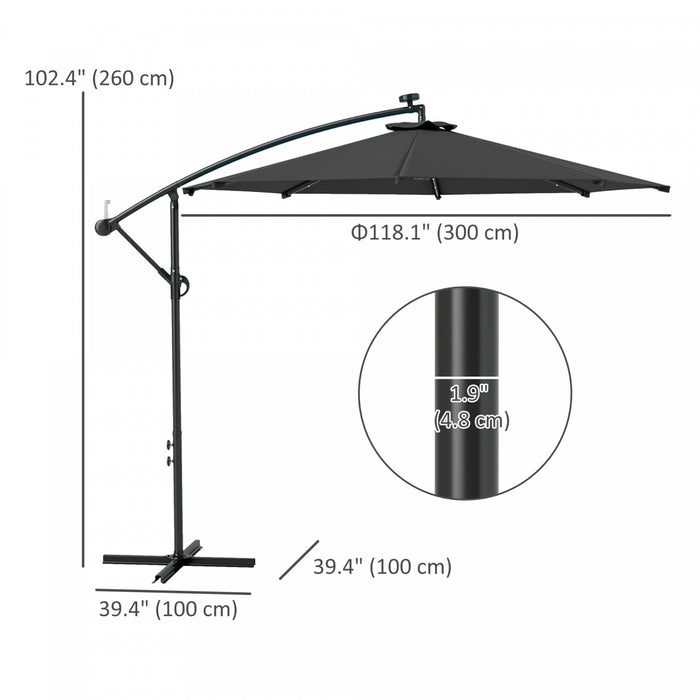 Outsunny 10ft Outdoor Cantilever Umbrella With Solar Lights Black