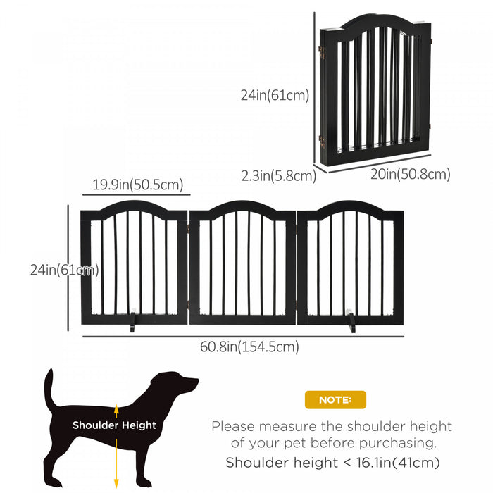 Pawhut Freestanding Pet Gate For Dogs 24\" Tall Foldable Dog Gates Indoor Wooden Barrier 3 Panels With 2 Support Feet, For Doorway Stairs, Black