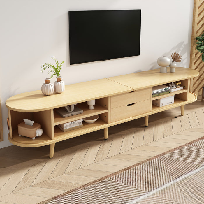 Ethan Oval TV Stand Media Console with Sliding Doors and Drawers,Natural