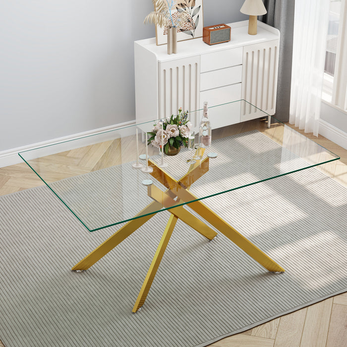 Ethan 51.18\" Rectangular Tempered Glass Dining Table with Stylish Metal Legs,Gold Coffee Table