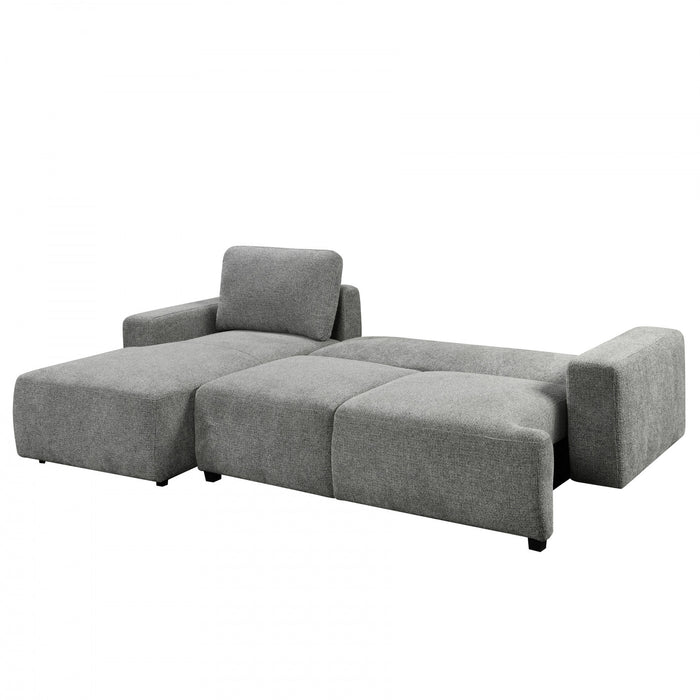 Cleo 2-Piece Textured Weave Sleeper Sectional with Storage Chaise and Block Arms - Grey