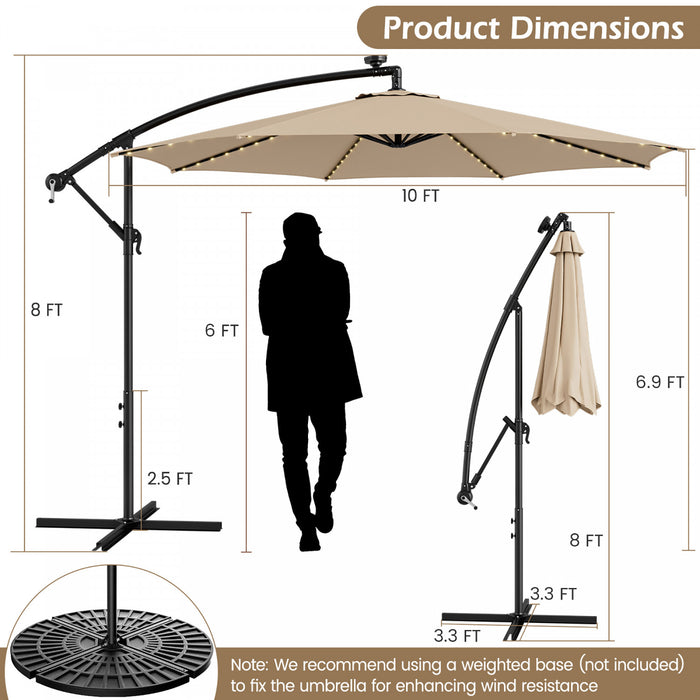 Costway 10FT Patio Solar-Lighted 112 LED Cantilever Offset Umbrella Crank Tilt Outdoor