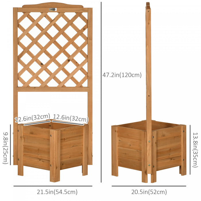 Outsunny Raised Garden Bed, Wood Planter With Trellis For Vine Climbing, To Grow Vegetables, Herbs, And Flowers For Backyard, Patio, Deck, Brown
