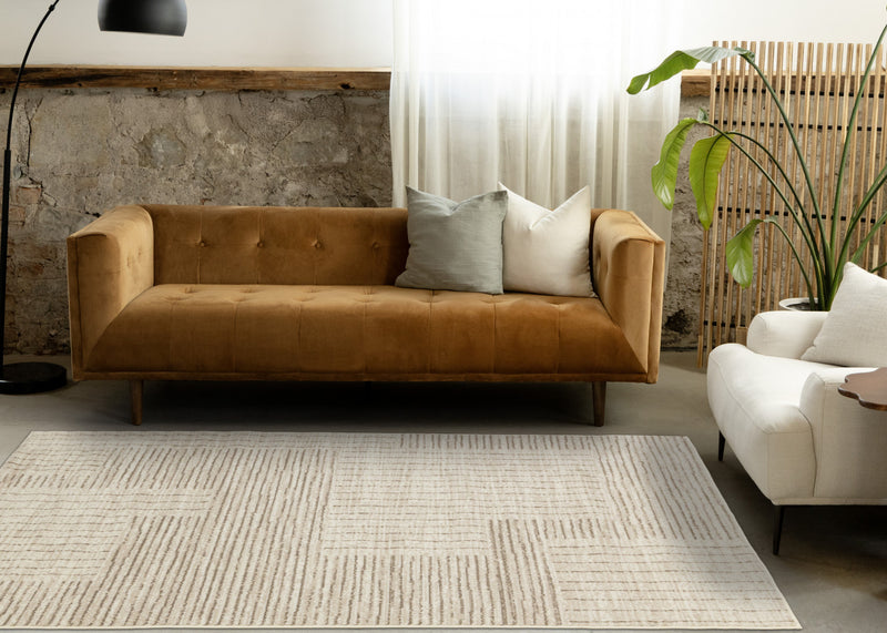 Florence Brown Cream Geometric Linework Design Rug, 5'3\" x 7'4\" Indoor Area Rug