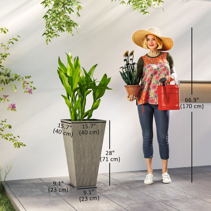 Outsunny 28\" Tall Plastic Planters, Set of 3 Garden Flower Pots, Mixed Grey