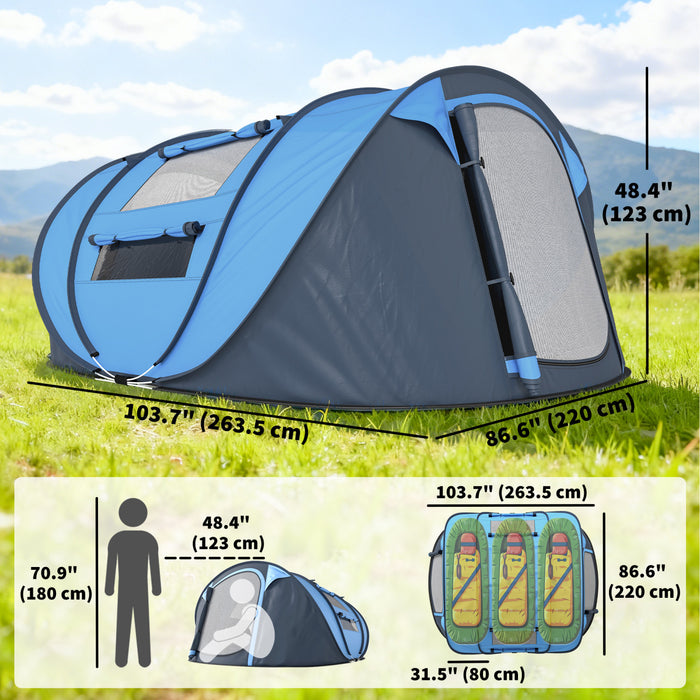 Outsunny 4 Person Camping Tent Automatic Pop Up Tent with Carry Bag Doors