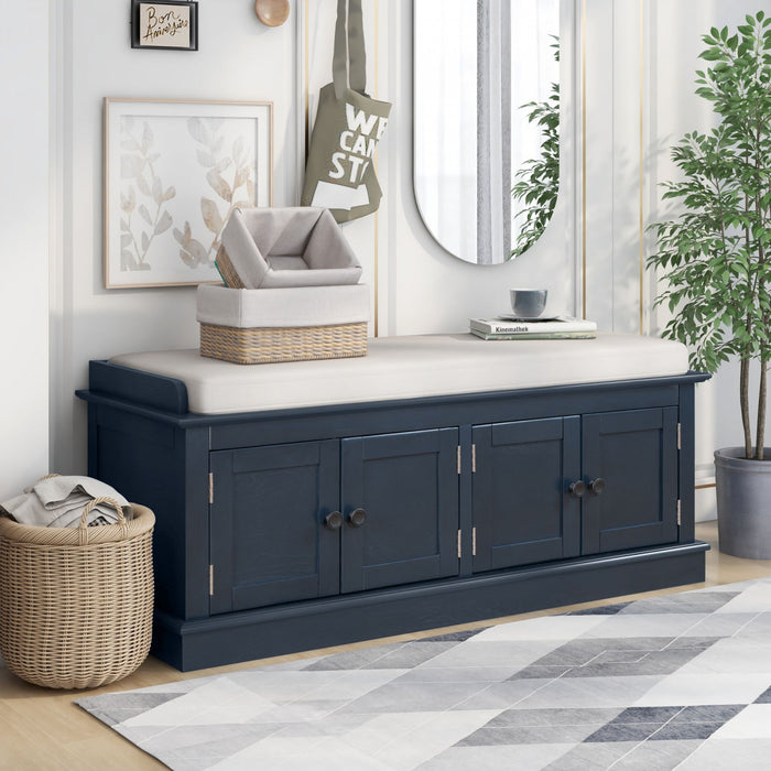 Daniel Solid Wood Storage Bench With 4-door Shoe Cabinet With Adjustable Shelves - Antique Navy