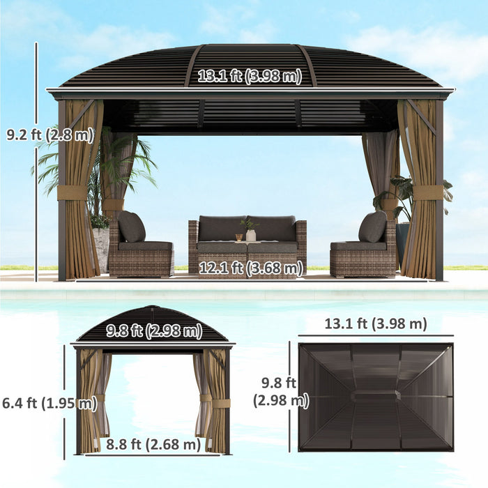 Outsunny 10' X 13' Hardtop Gazebo With Mesh Nettings, Brown