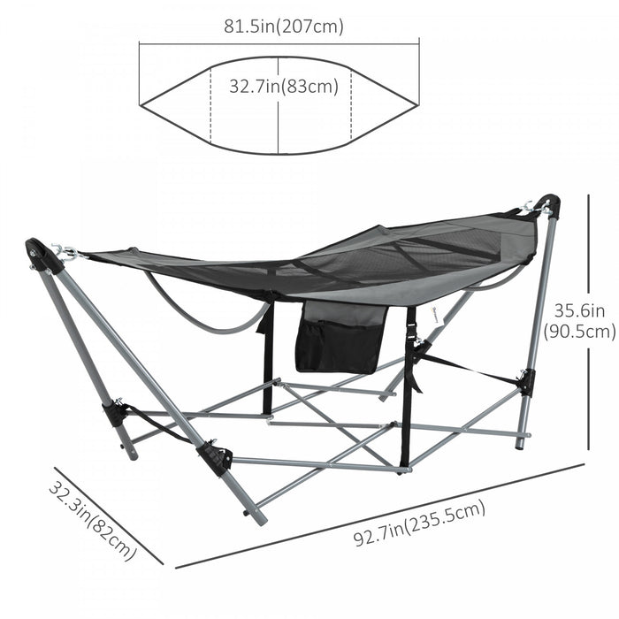 Outsunny Foldable Outdoor Hammock With Stand, Portable Hammock Bed With Carrying Bag And Pocket For Travel, Beach, Backyard, Patio, Hiking, Dark Grey