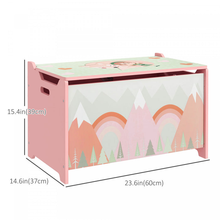 Qaba Toy Box With Lid, Toy Chest Storage Organizer For Bedroom With Safety Hinge, Pink