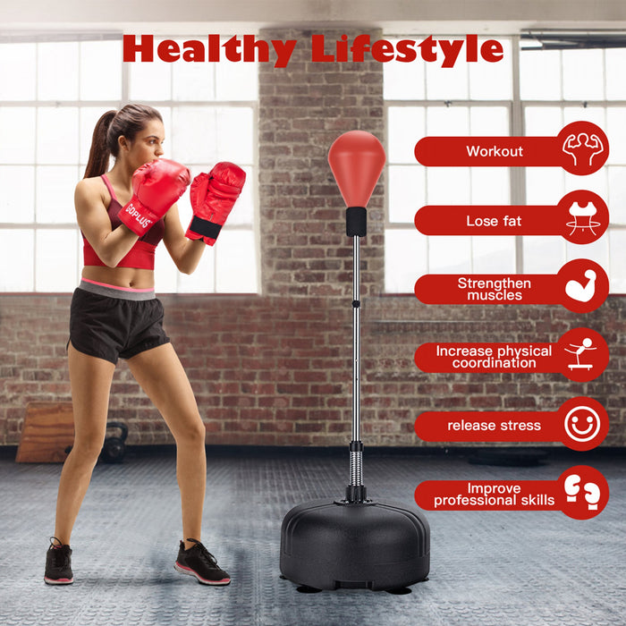 Costway Freestanding Punching Bag With Stand Boxing Gloves For Adult Kids Adjustable Red
