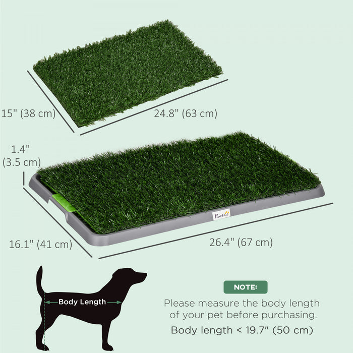 PawHut Grass Pee Pad for Dogs, 26\" x 16\" Artificial Grass with Tray for Dogs Potty Training Indoor Outdoor, 2 Packs, Green