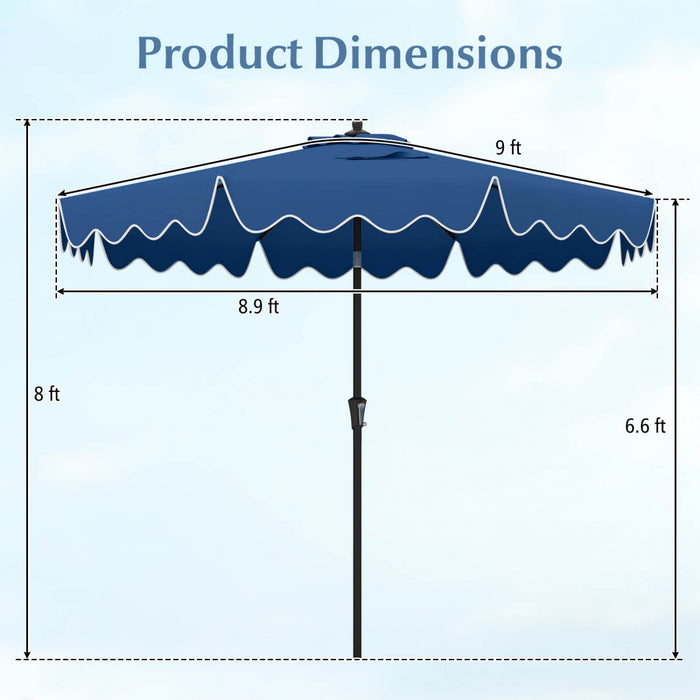 Costway 9 FT Patio Umbrella 2-Tier Market Table Umbrella with Sun-Protective Canopy Navy
