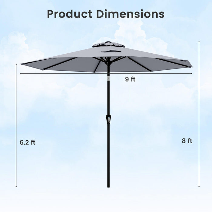 Costway Patio Umbrella with Push Button Tilt, Crank Handle, 8 Sturdy Ribs for Patio, Garden Gray
