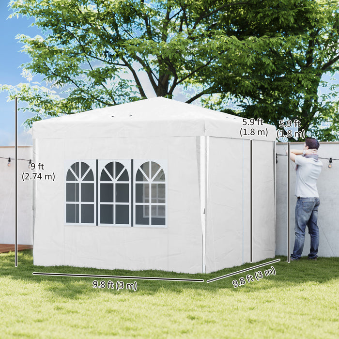 Outsunny 10' X 10' Pop-up Canopy Tent, Sidewalls, Carry Bag Included, White