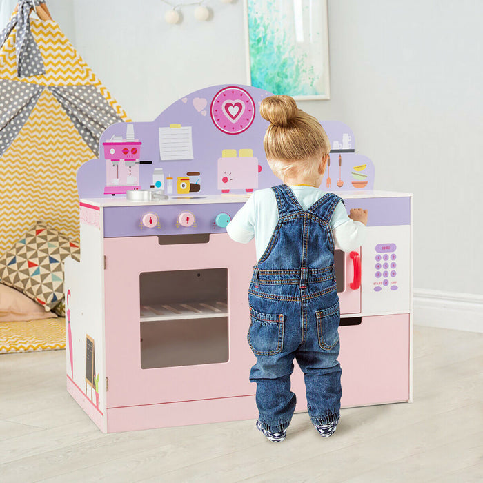 Costway 2 In 1 Kids Play Kitchen & Cafe Restaurant Wooden Pretend Cooking Playset Toy