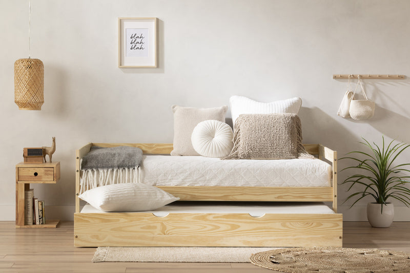 Sweedi Solid Wood Daybed With Trundle Bed - Natural Wood 