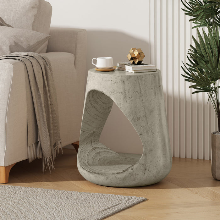 Elio 16.75\" Rustic Hollow Tree-Stump MGO Accent Table, Pet-Friendly Indoor Side Table, Grey