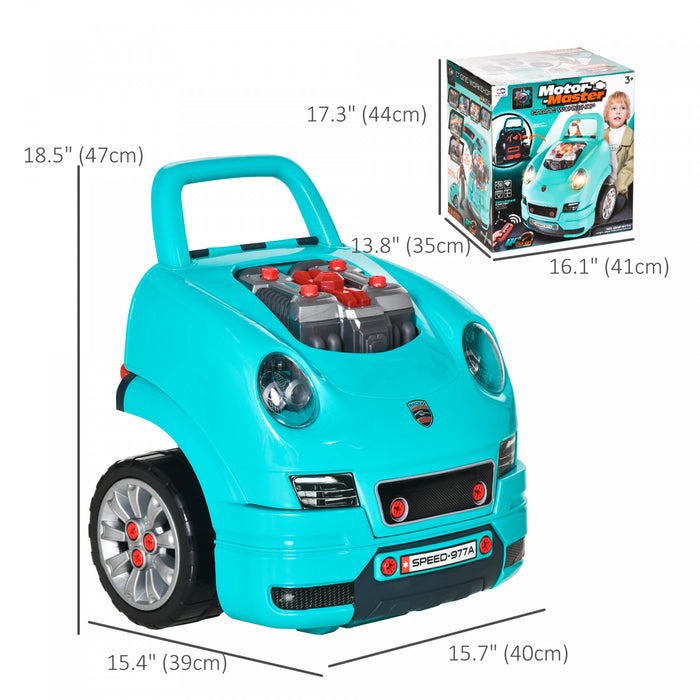 Qaba Kids Truck Engine Toy Set, Educational Car Service Station Kids Tool Set, Take Apart Workshop For 3-5 Years Old Teal