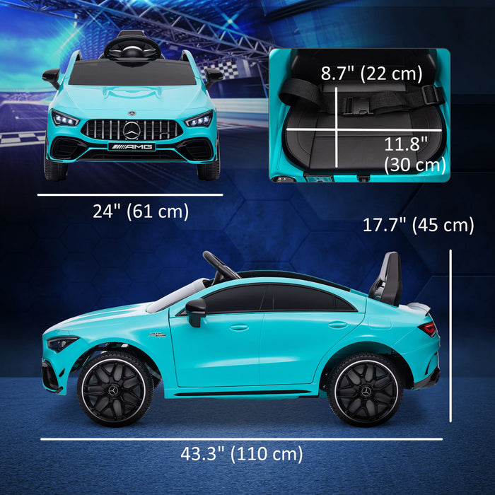 Qaba Mercedes-amg Cla 45 Licensed 12v Powered Ride-On Car, Battery Powered Kids Electric Car With Remote Control, Transport Wheels, Spring Suspension, Led Lights, Music Horn, Light Blue