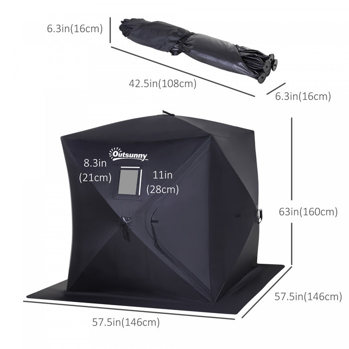 Outsunny 2 Person Pop Up Ice Fishing Tent Shelter With Carry Bag, Black