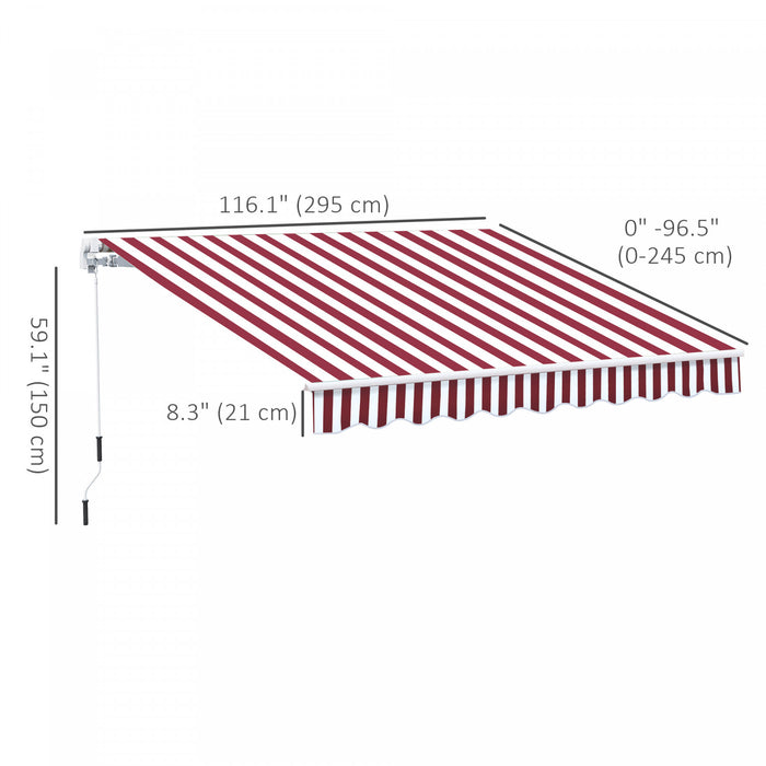 Outsunny 10' X 8' Retractable Awning Shelter W/ Crank, Wine Red Stripe