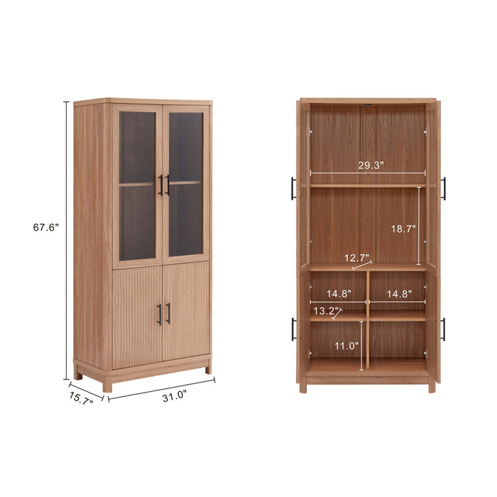 Jodie Mid-Century Modern 31\" Bookcase Cabinet in Maple (6-Shelf)