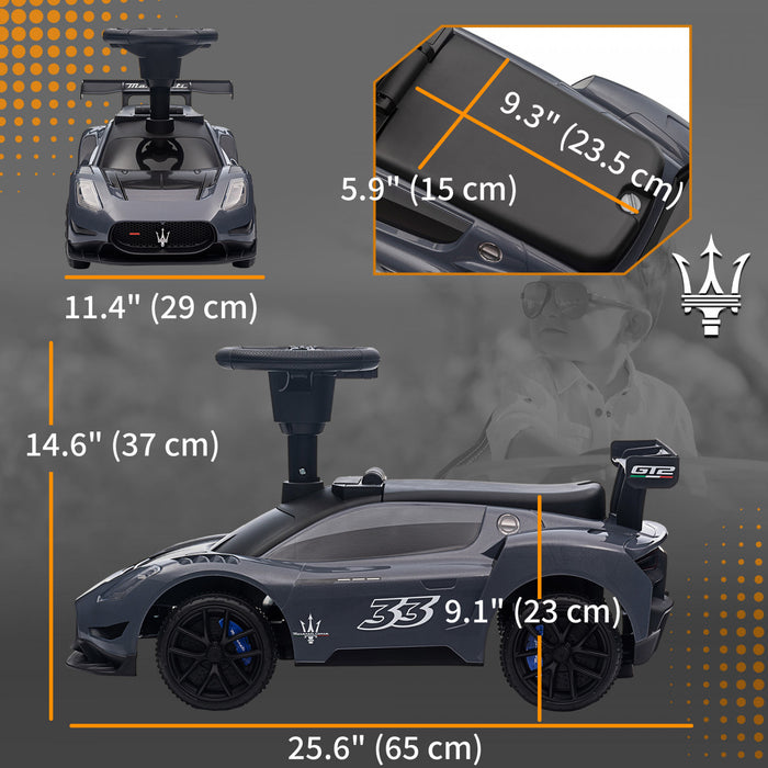 Qaba Maserati Gt2 Licensed Sit To Stand Baby Car, Ride On Toy For Toddlers, Kids Sliding Car Style With Under Seat Storage, Led Headlights Music Mp3, For 18-60 Months, Grey