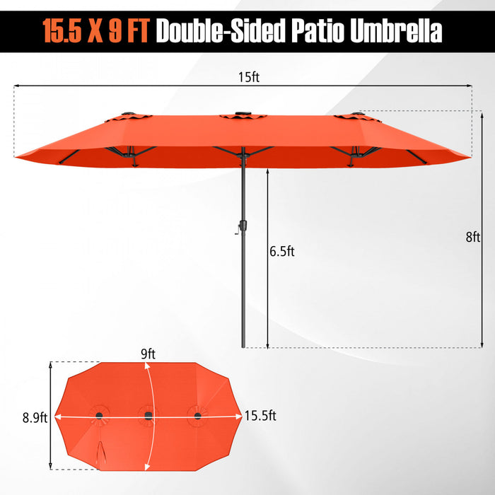 Costway 15.5 FT Extra-Large Patio Umbrella with LED Solar Lights & 12 Heavy-Duty Ribs Orange