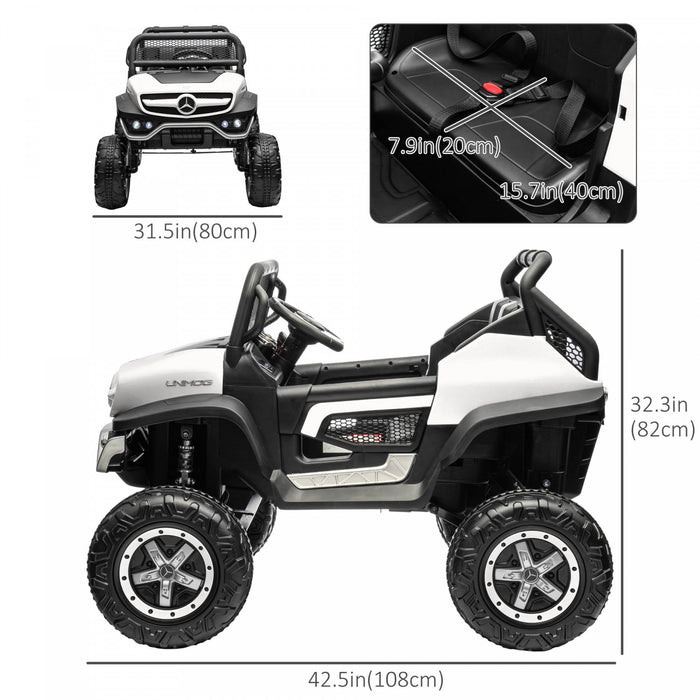 Aosom Licensed Mercedes-benz Unimog Ride On Truck, 12v Battery Powered Electric Vehicle With 2.4g Remote Control, 3 Speed Spring Suspension, Led Lights, Mp3, Music, Horn, White