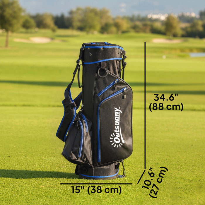 Outsunny Ultra-Lightweight Golf Stand Bag with Stable Stand, 6-Way Dividers and Cooler Pocket, All-Weather Men's Golf Club Carrier with Rain Hood for Convenient Carrying, Blue