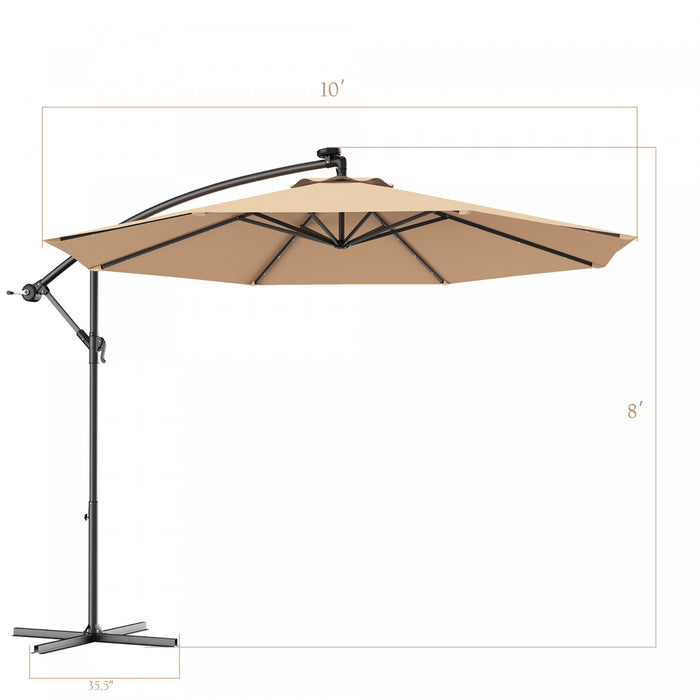 Costway 10' Hanging Solar LED Umbrella Patio Sun Shade Offset Market W/ Base Beige