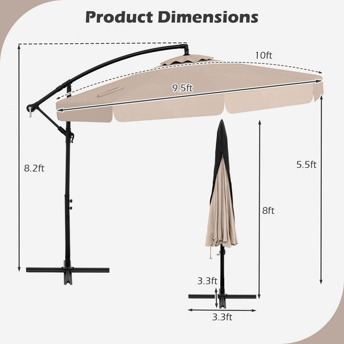 Costway 10 FT Offset Hanging Umbrella Patio Cantilever Umbrella with Cover Beige