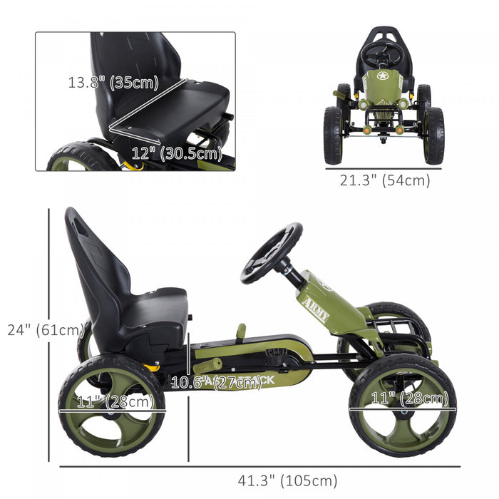 Aosom Kids Pedal Go Kart, Ride On Car Toy With Adjustable Seat, Eva Tyres, Safety Hand Brake, For Boys Girls Ages 3-6 Years Old, Green