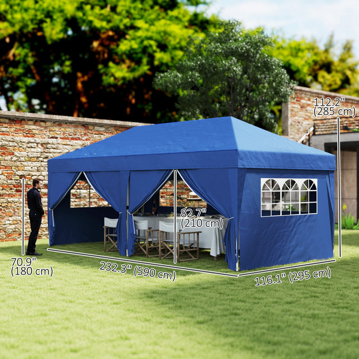 Outsunny 10'x20' Pop Up Tent Outdoor Easy Folding Gazebo Party Tent Blue