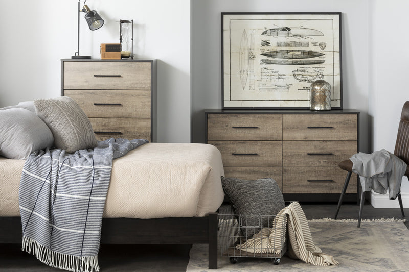 Londen 6-drawer Dresser - Rubbed Black And Weathered Oak