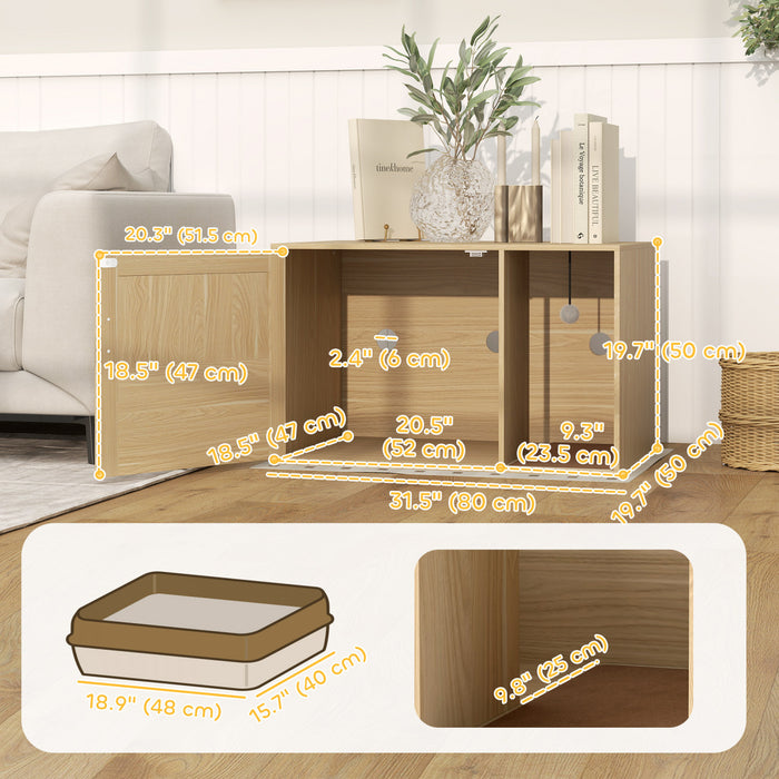 Pawhut Cat Litter Box Enclosure, Hidden Litter Box Furniture With Rattan Door, Scratching Pad, Non-slip Foot Pads, Cat Washroom End Table, 31.5\" X 20\" X 20\", Oak