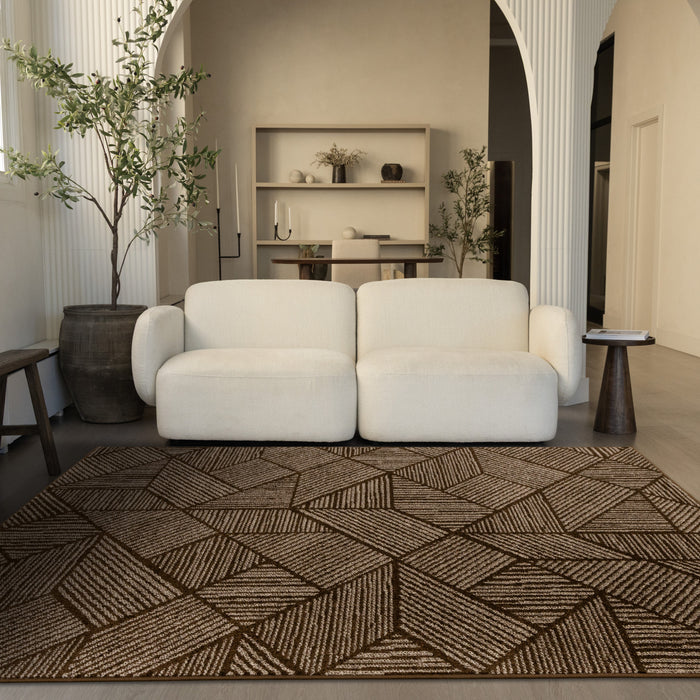 Covington Brown Taupe Striped Geometric Design Rug, 7'10\" x 10'6\" Indoor Area Rug