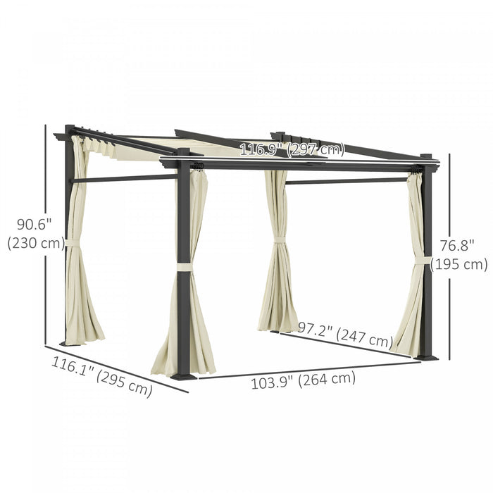 Outsunny 10' X 10' Metal Pergola W/ Retractable Canopy Roof, Beige