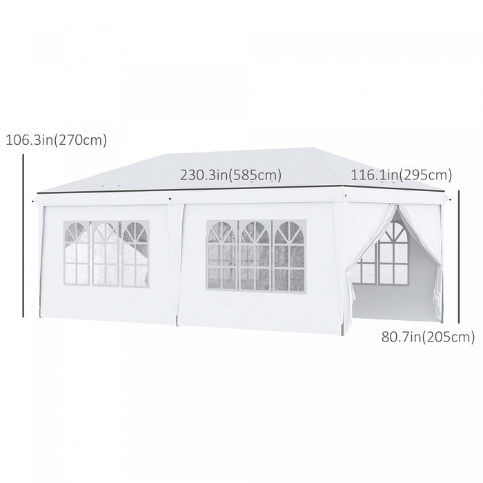 Outsunny 10' X 20' Pop Up Canopy With 6 Walls, Outdoor Easy Up Canopy Party Tent With Steel Frame, Drainage Holes, Instant Garden Shade Shelter With Carrying Bag, White