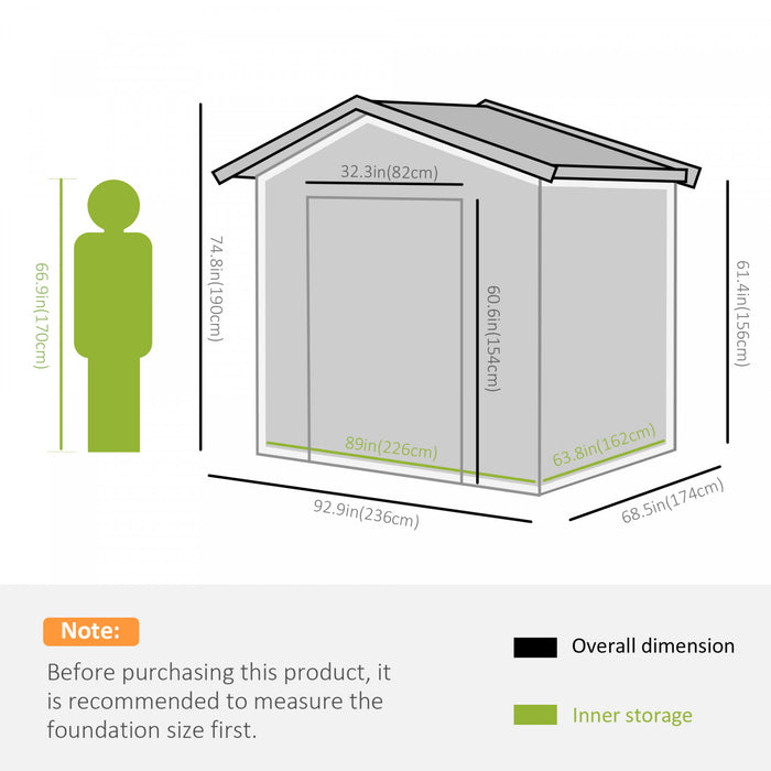 Outsunny 8' X 6' Outdoor Storage Shed, Metal Garden Tool Storage House With Lockable Sliding Doors And Vents For Backyard Patio Lawn, Green
