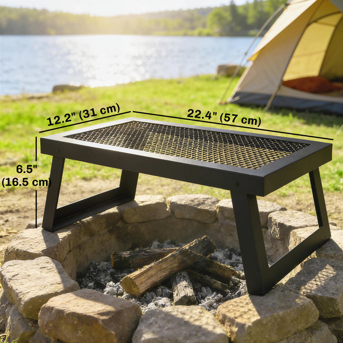 Outsunny Folding Campfire Grill, 22\" x 12\" Heavy Duty Carbon Steel Grill Grate with Folding Legs, Portable Campfire Cooking Equipment for Outdoor BBQ and Open Fire, Black